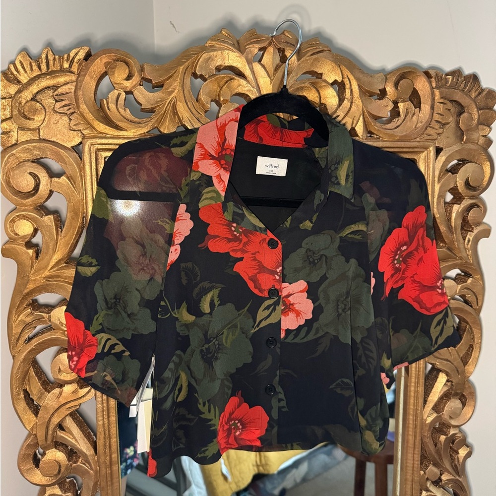 Aritzia Black Floral Blouse